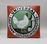 Werbeschild für "Kaufmanns Geflügelmischfutter - Universal"
