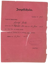Impfschein für Elisabeth Garke in Guben 1907
