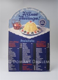 Reklameschild "Preisliste Töllner Puddinge"
