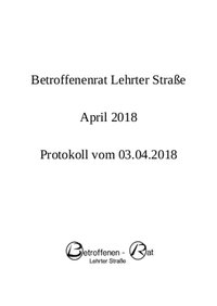 Protokoll des Betroffenenrats Lehrter Straße vom 03.04.2018